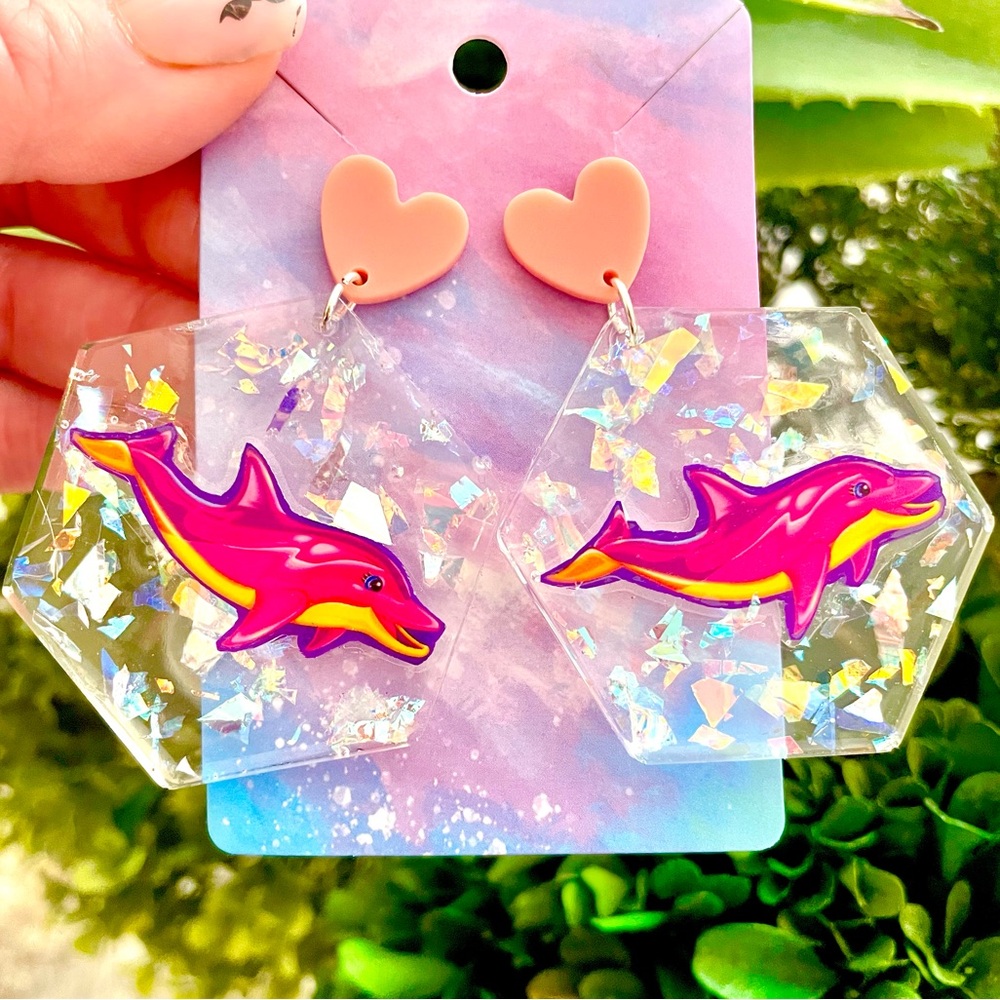 Vintage Dolphin Acrylic Sticker Earrings